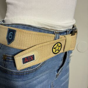 Armani Exchange Belt Unisex L 53” Long Patchwork Tan Canvas Adjustable Rare
